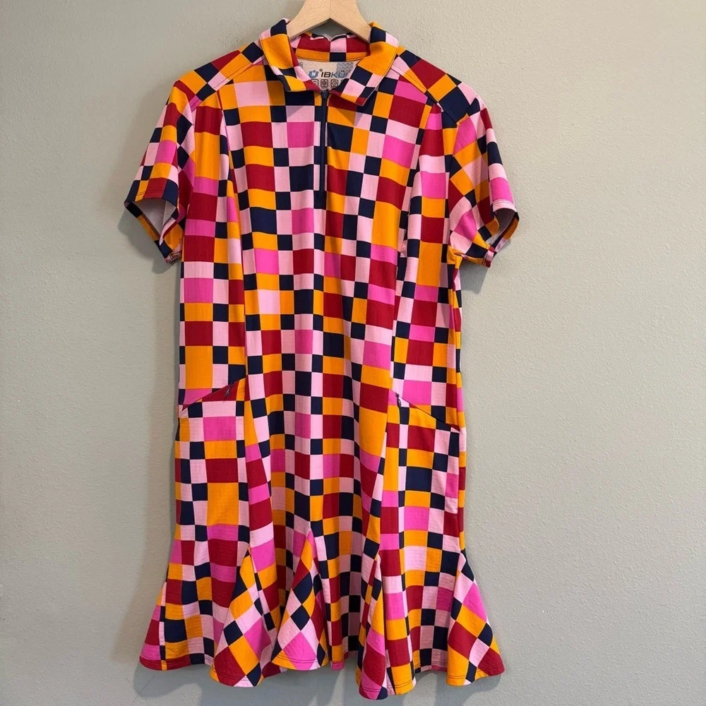 Ibkul Womens Annalise Short Sleeve Godet Golf Dress UPF 50 Sporty XL - Picture 2 of 8